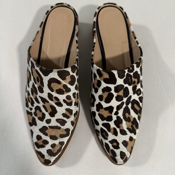 ABLE TAN AND BROWN LEATHER CALF HAIR LEOPARD PRINT MULES SIZE 8 - Picture 2 of 8